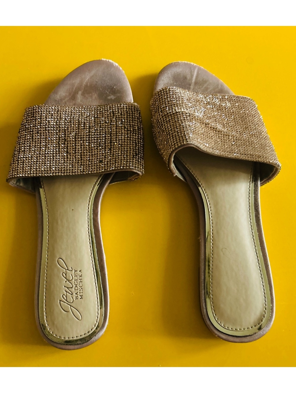 : Jewel Badgley Mischka Khaleesi Rhinestone Slide Sandals Bling Flat size 7